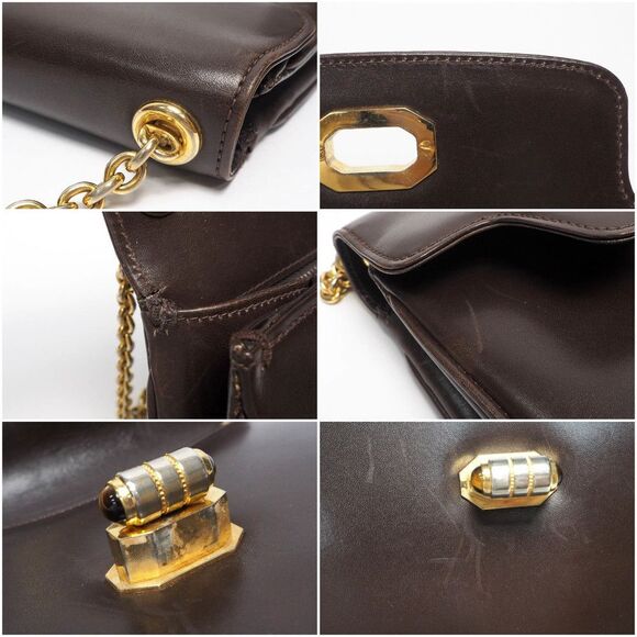 Gucci Chain Shoulder Bag Leather Gold Metal Fittings Brown - Picture 8 of 9